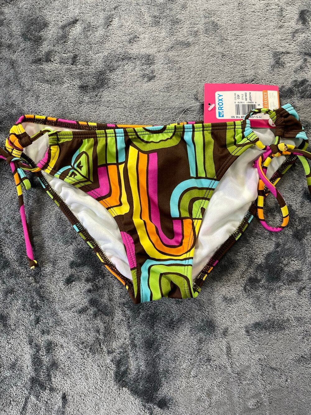 NWT Roxy 70s Lowrider Tie Side Bikini Bottoms Y2K Vintage Swirl Retro Small New